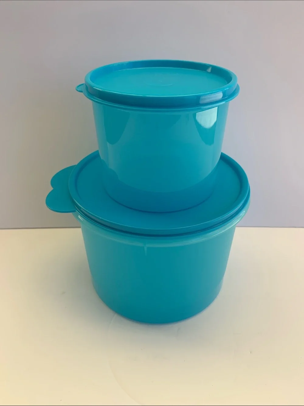 Tupperware Plastic Round Container Set of 2 Blue Color